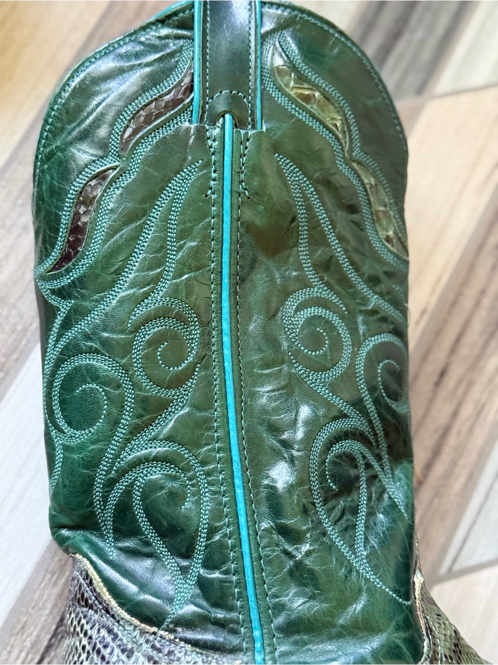 Vintage Python Snakeskin Women’s Cowboy Boots Teal Western Snip Toe Size: 8 - Picture 9 of 16